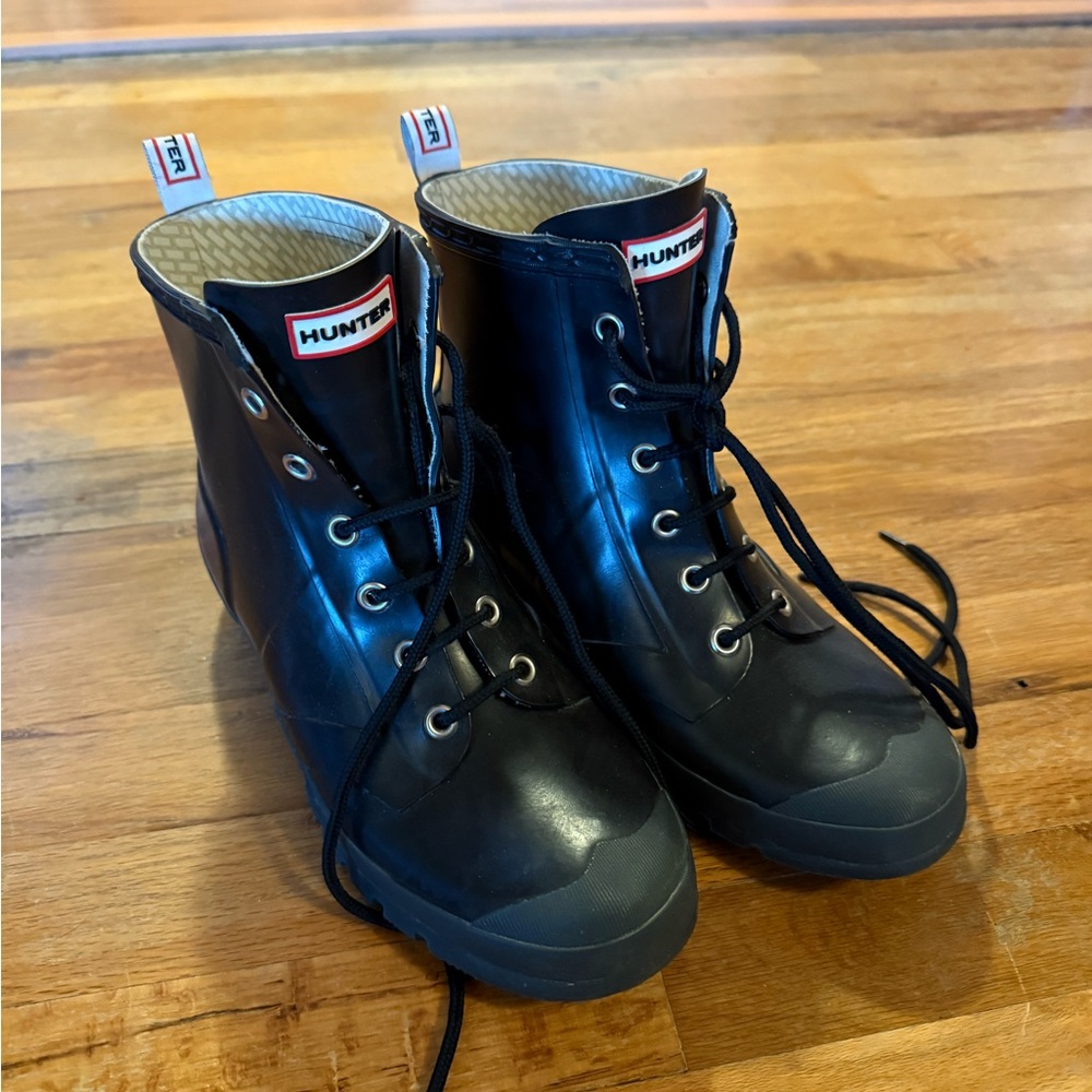 Hunter Glossy Black Ankle Boots